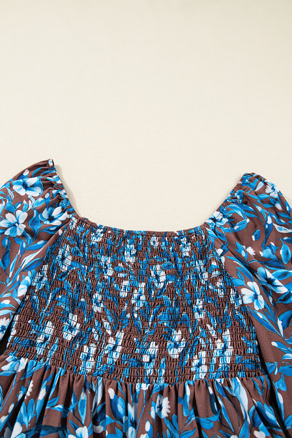 Smocked Bodice High Waist Ruffled Sleeve Floral Dress