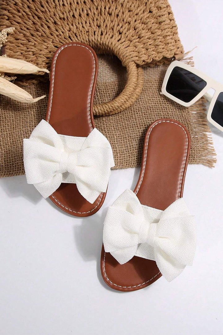 Bow Knot Decor PU Leather Insole Flat Slippers