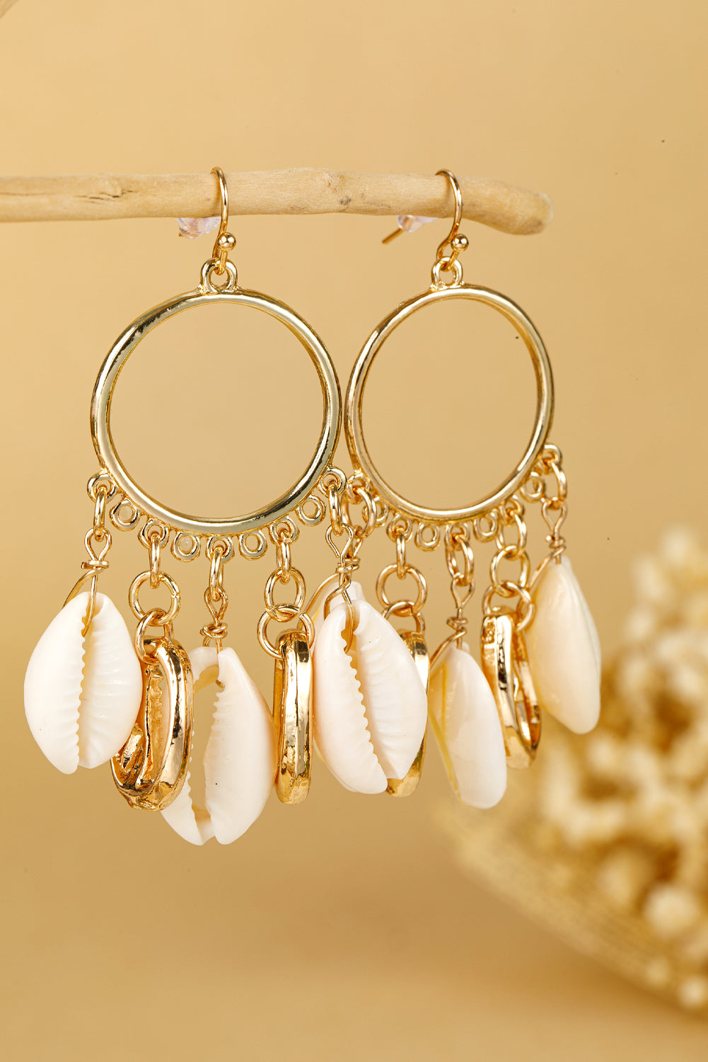 Seashell Charm Hoop Dangle Earrings