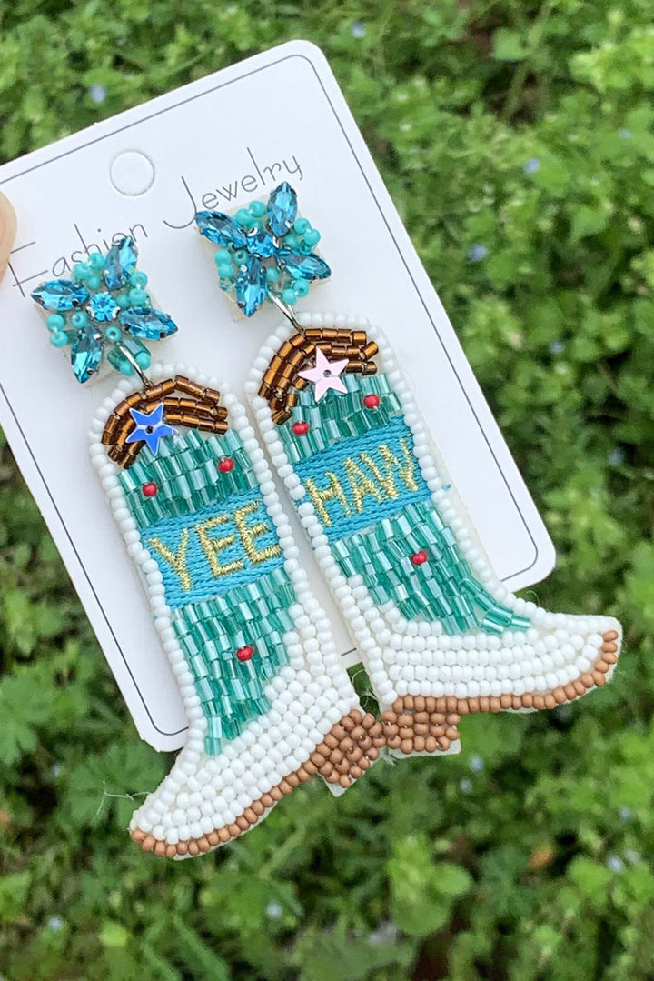 Cowboy Boots Rice Bead Dangle Earrings