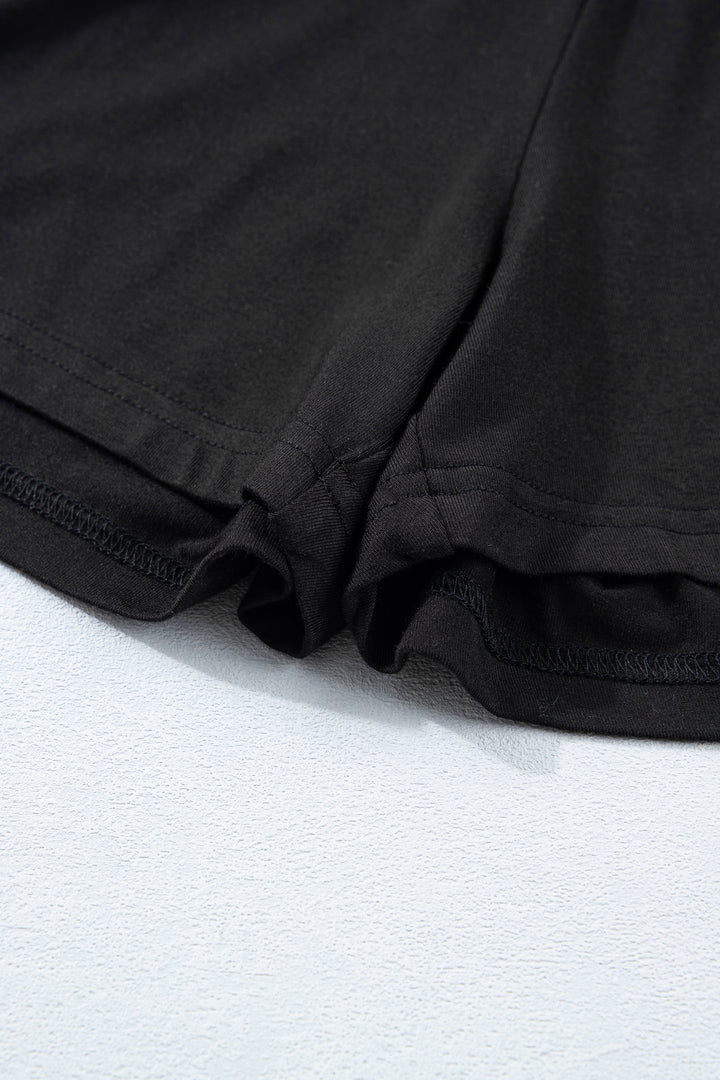 Black Solid Color Oversize Tee Tie Wrap Mini Skort 2pcs Set
