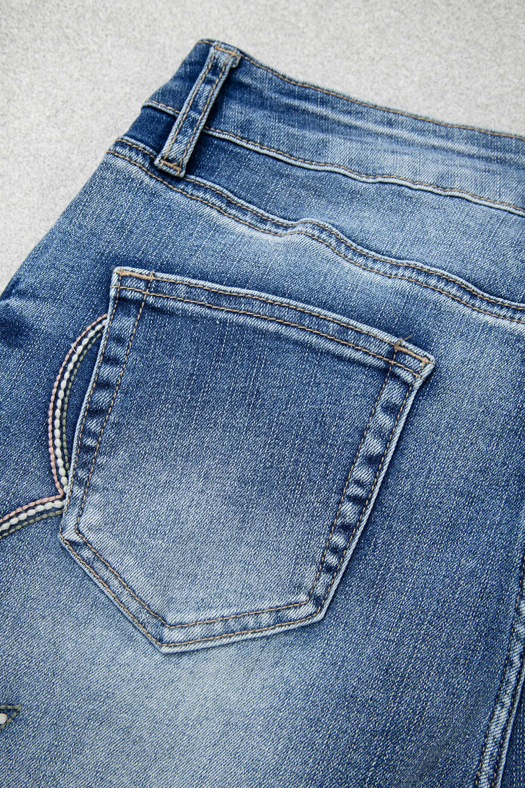 Blue Western Embroidered Flare Full Length Jeans