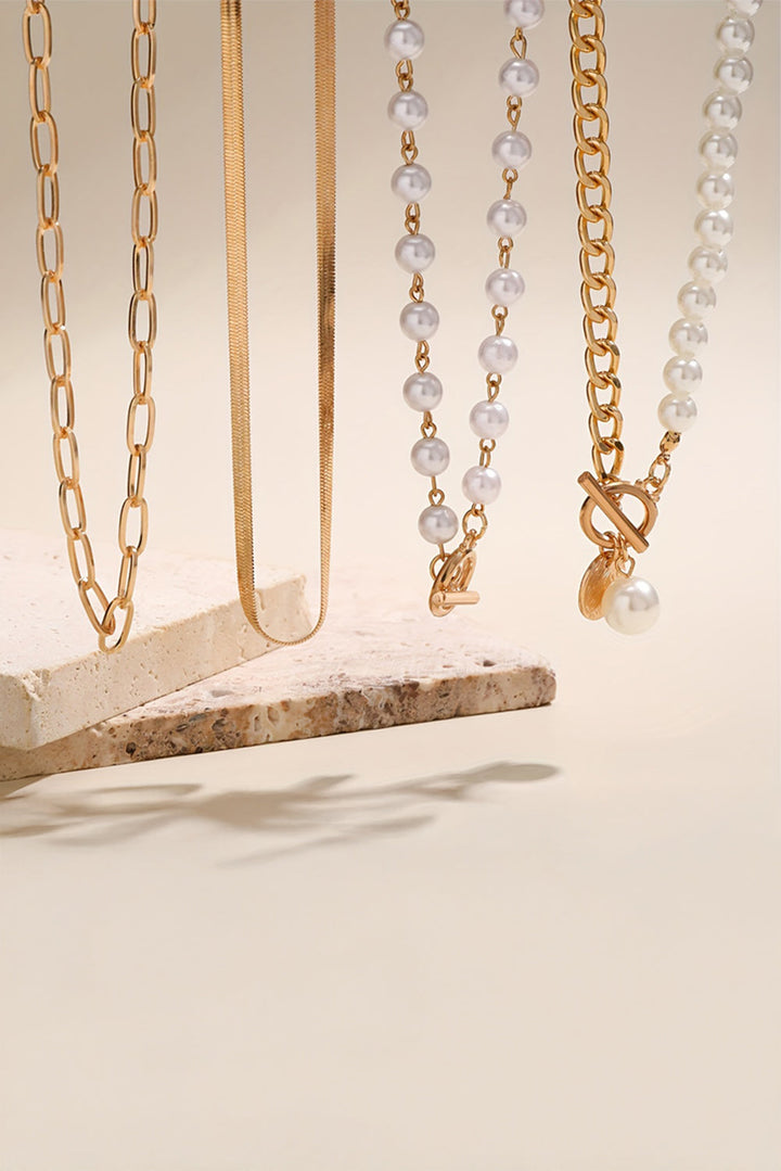 Collier à chaîne réglable plaqué or avec décor de perles