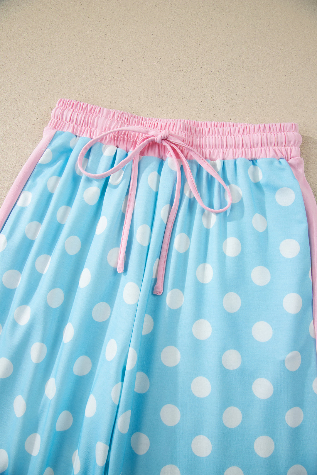Sky Blue Polka Dot Short Sleeve Top and Pants Set