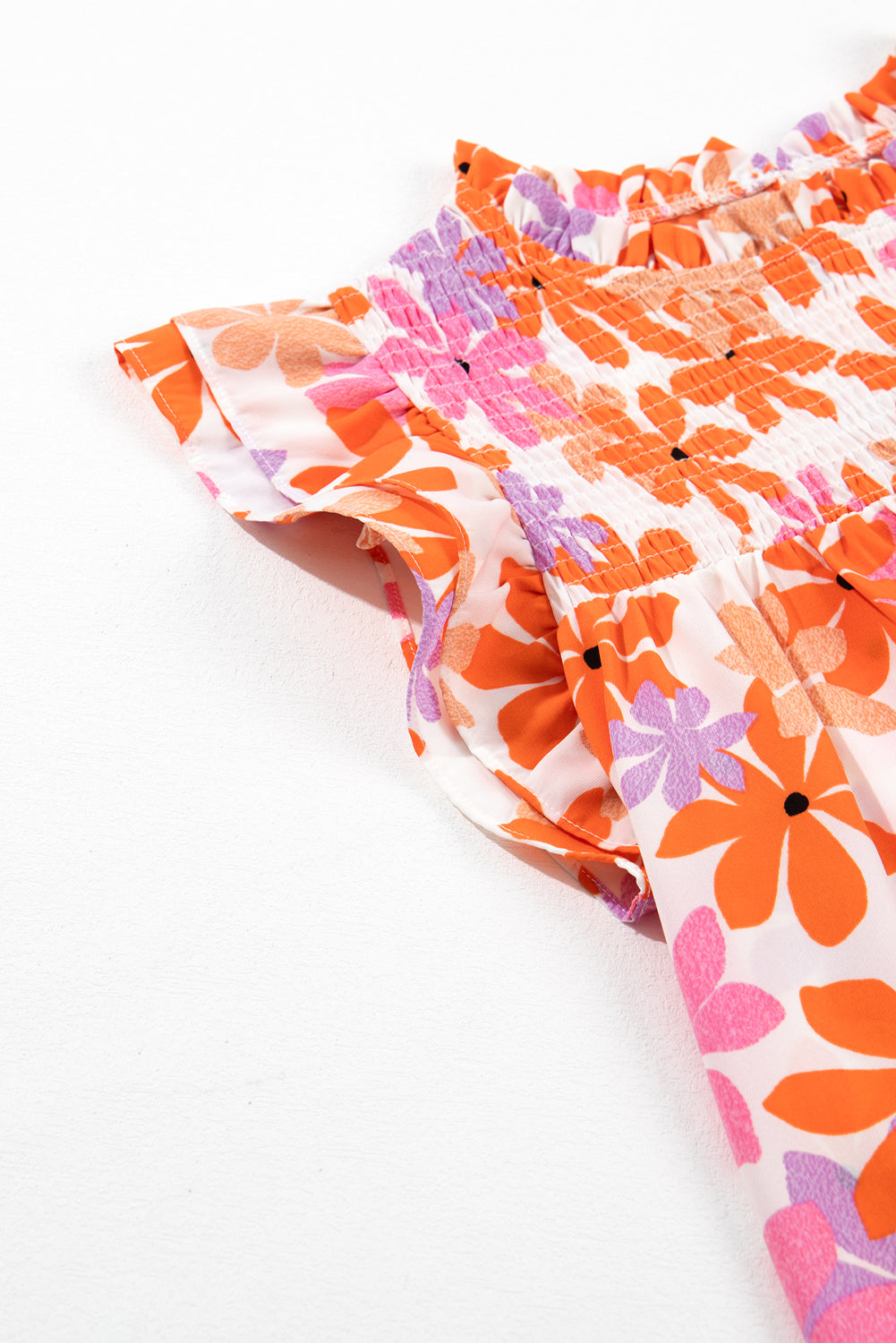 Ruffled Sleeve Smocked Floral Top