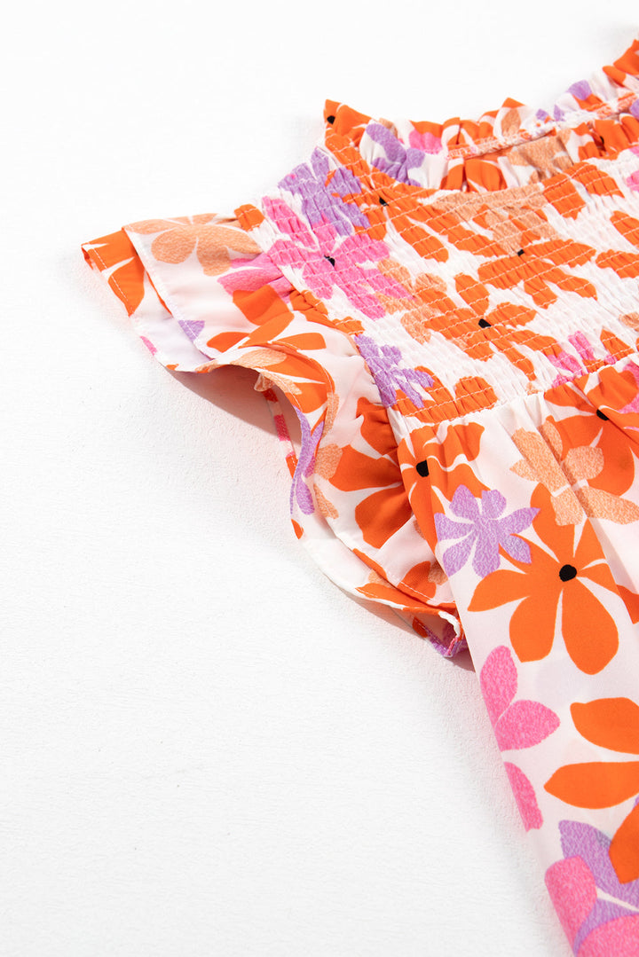 Ruffled Sleeve Smocked Floral Top