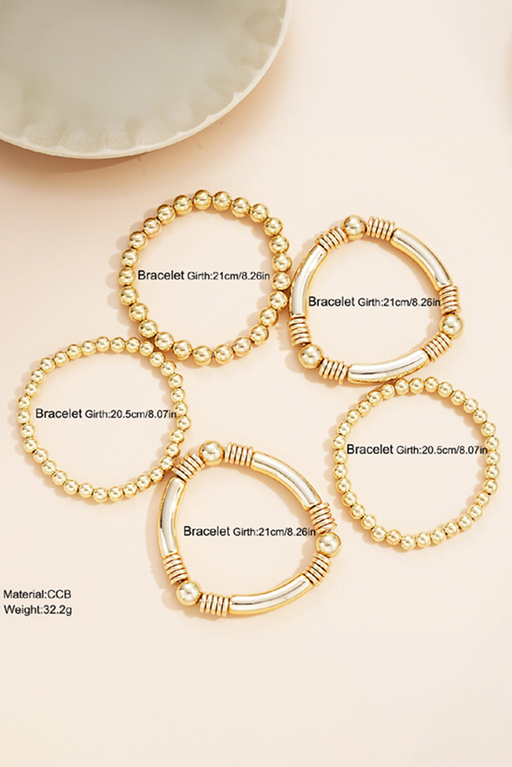 Elastisches Armbandset mit Perlen und mehrlagiger plattierter Legierung