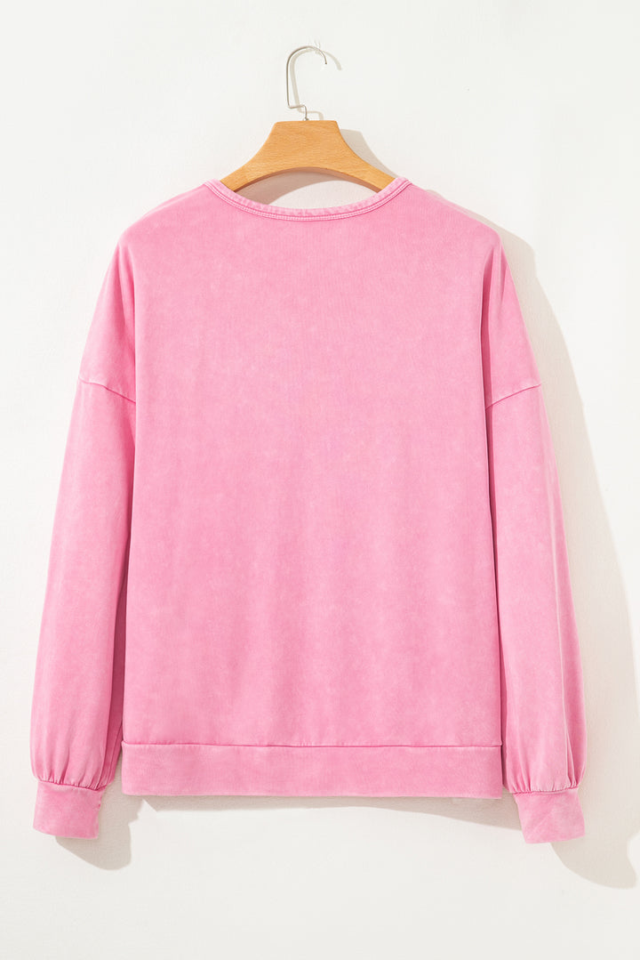 Bonbon Waffle Bowknot Patchwork Graphic Mineral Wash Plus Size Sweatshirt