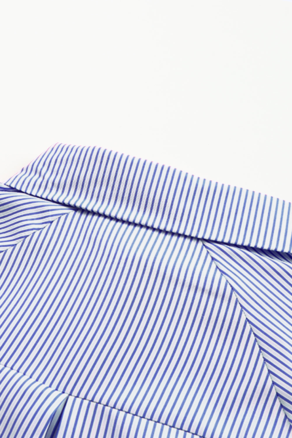 Blue Stripe Smocked Cuffed Striped Boyfriend Shirt with Pocket
