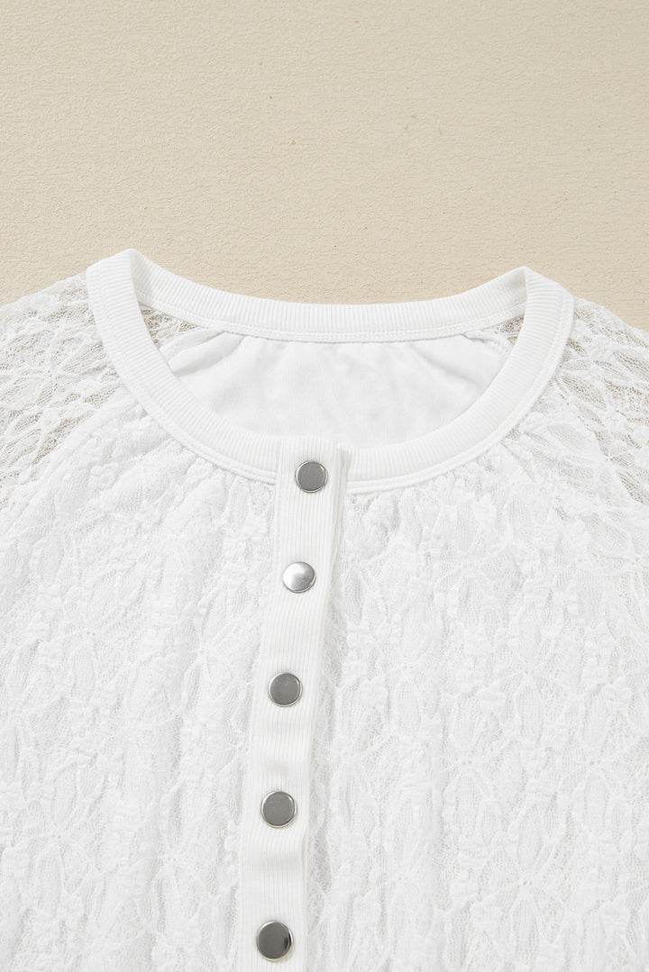 Sheer Lace Long Sleeve Slim Henley Top