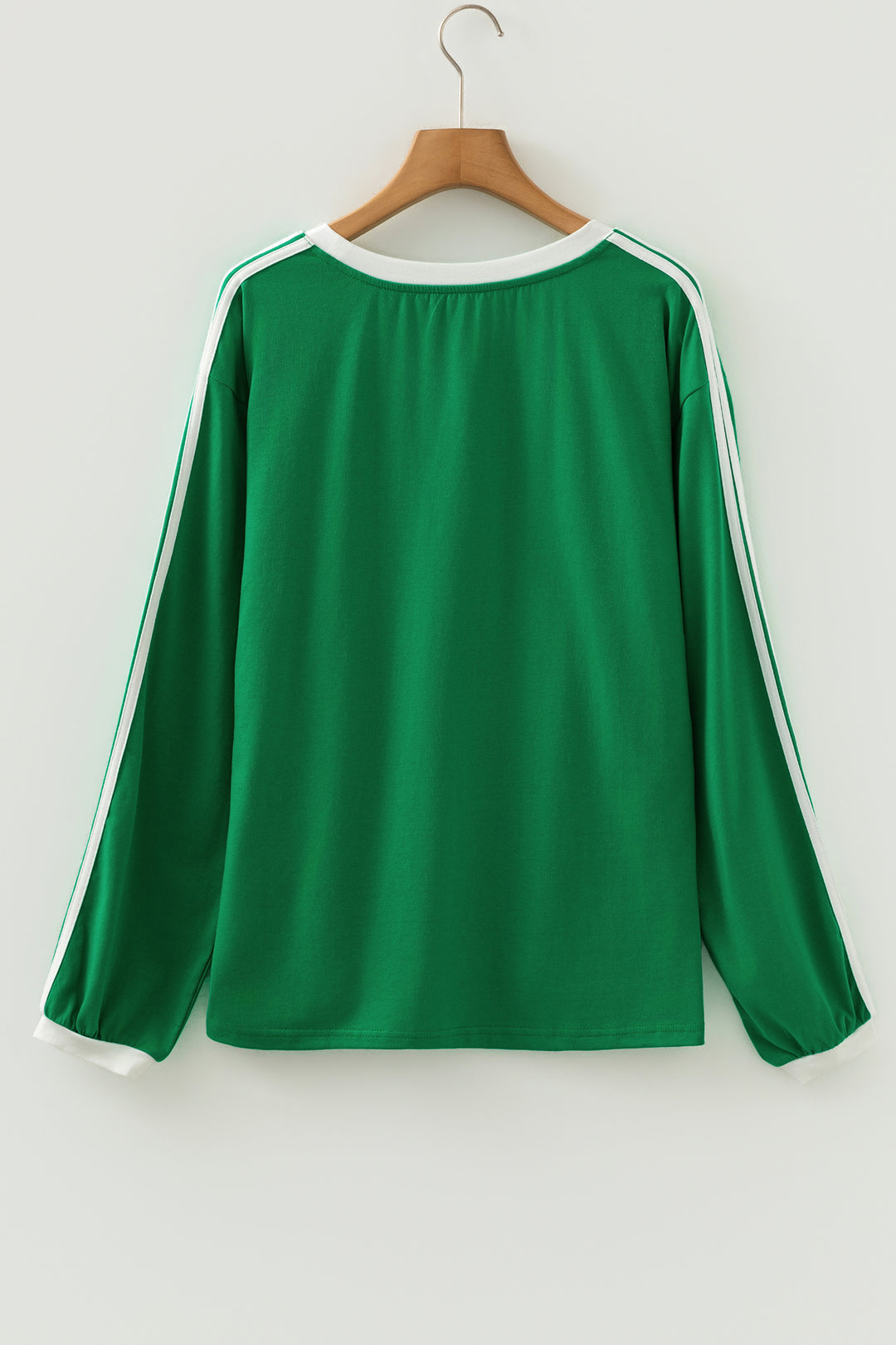 Varsity Striped Accent Contrast Crew Neck Long Sleeve T Shirt