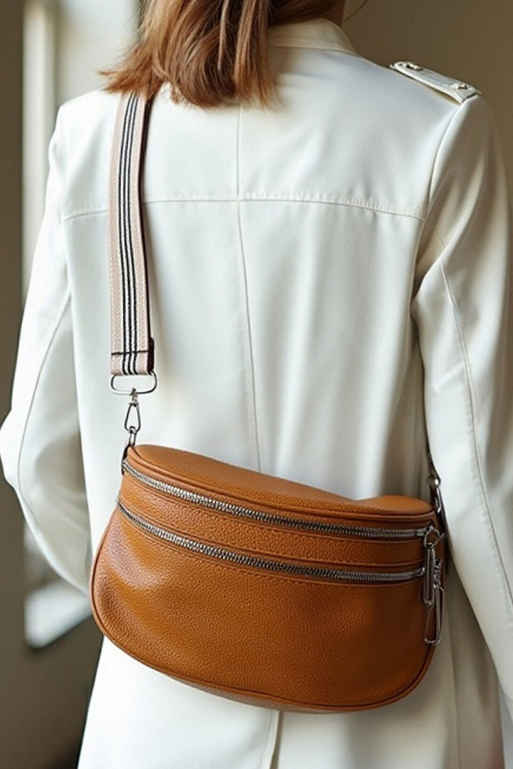 PU Leather Double Zipper Crossbody Bag