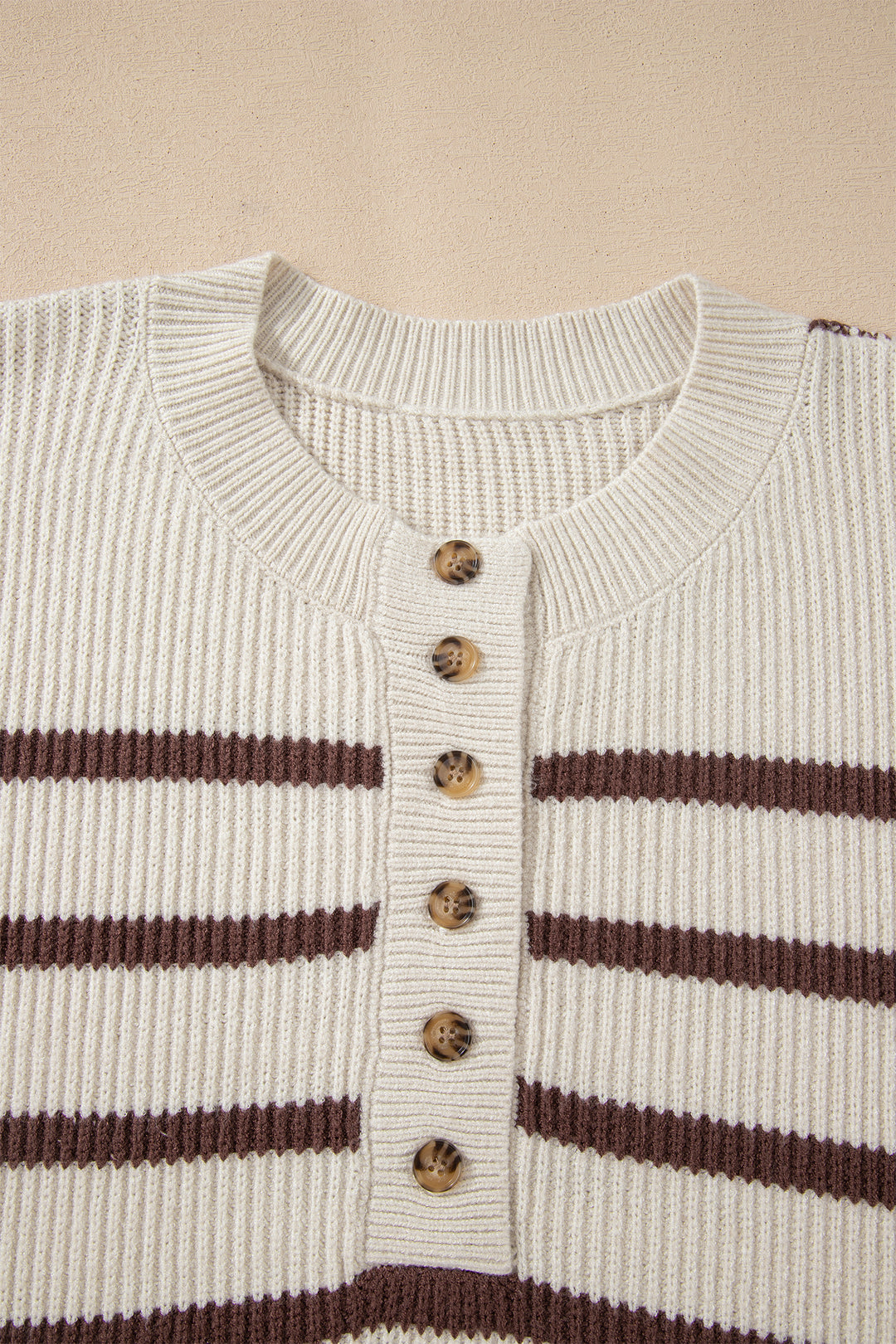 Ribbed Henley Drop Shoulder Slouchy Sweater