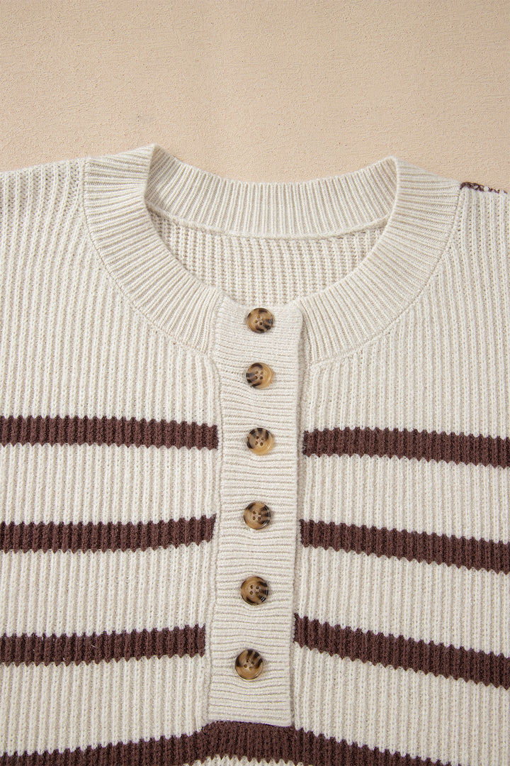 Ribbed Henley Drop Shoulder Slouchy Sweater