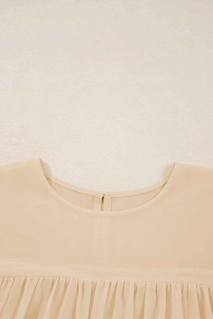 Pleated Ruffle Long Sleeve Chiffon Blouse
