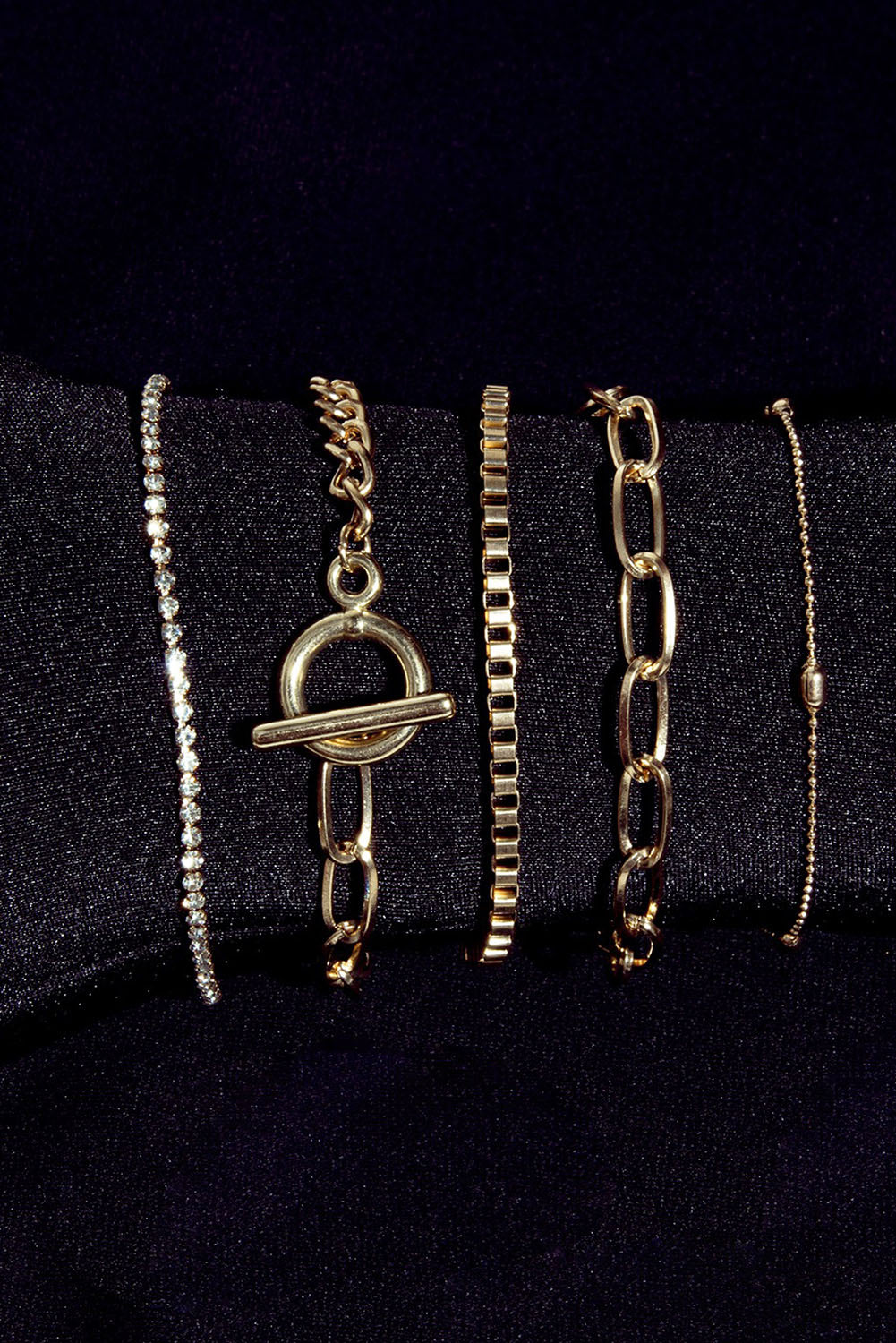 Rhinestone Geometric Plated 5-pcs Bracelet Set