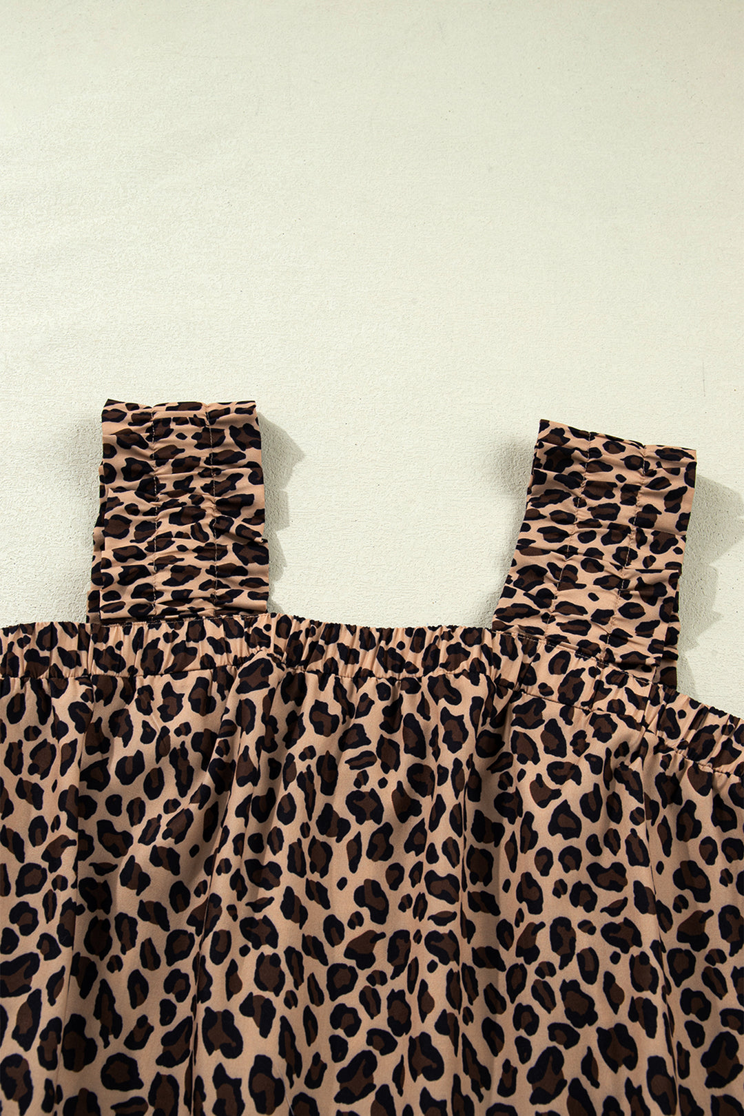 Brown Leopard Print Frilled Square Neck Tank Top