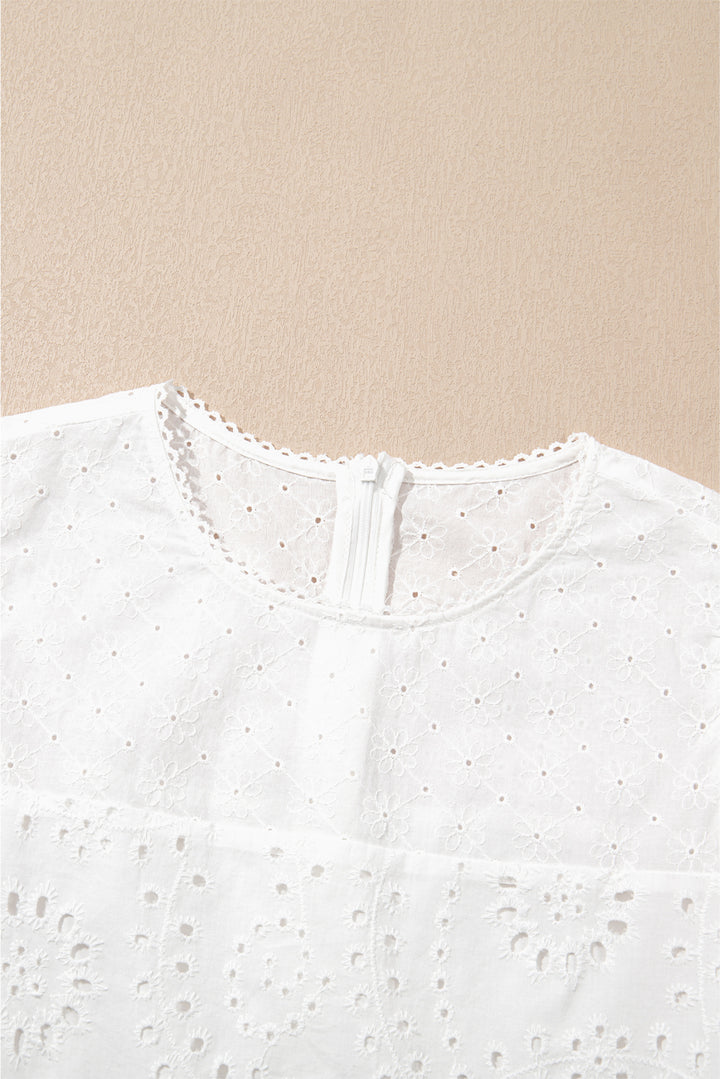 100%Cotton White Floral Eyelet Embroidered Sleeveless Shift Dress