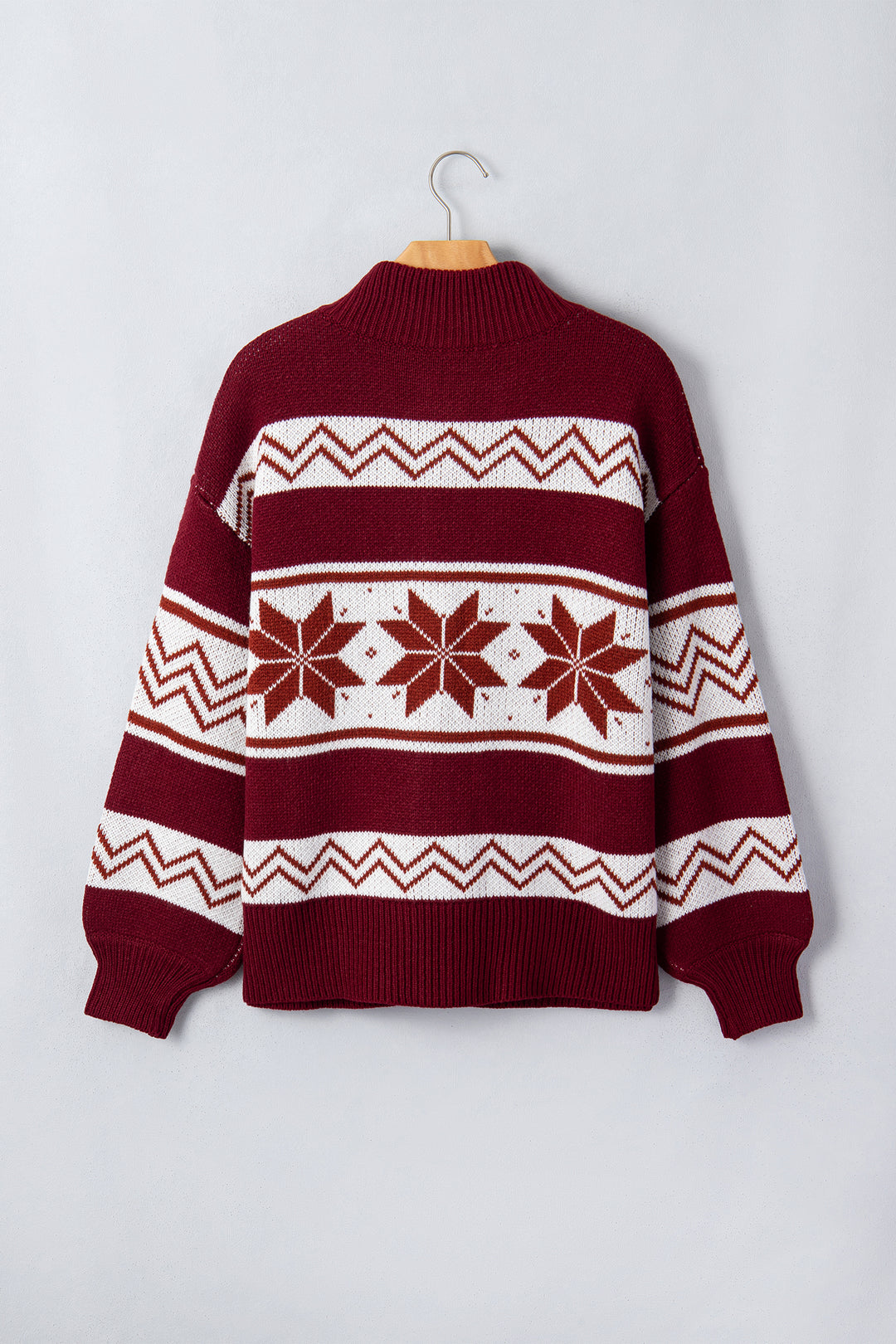 Red Geometric Pattern Zip-Up Knit Regular Fit Cardigan