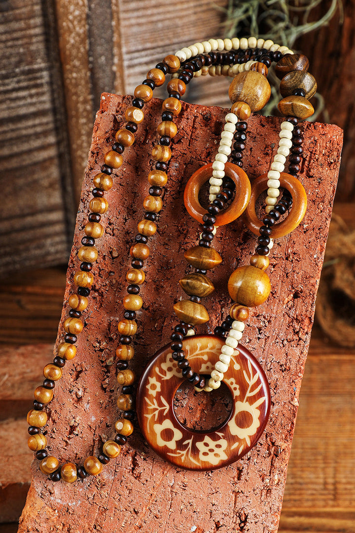 Vintage Beaded Wooden Pendant Necklace