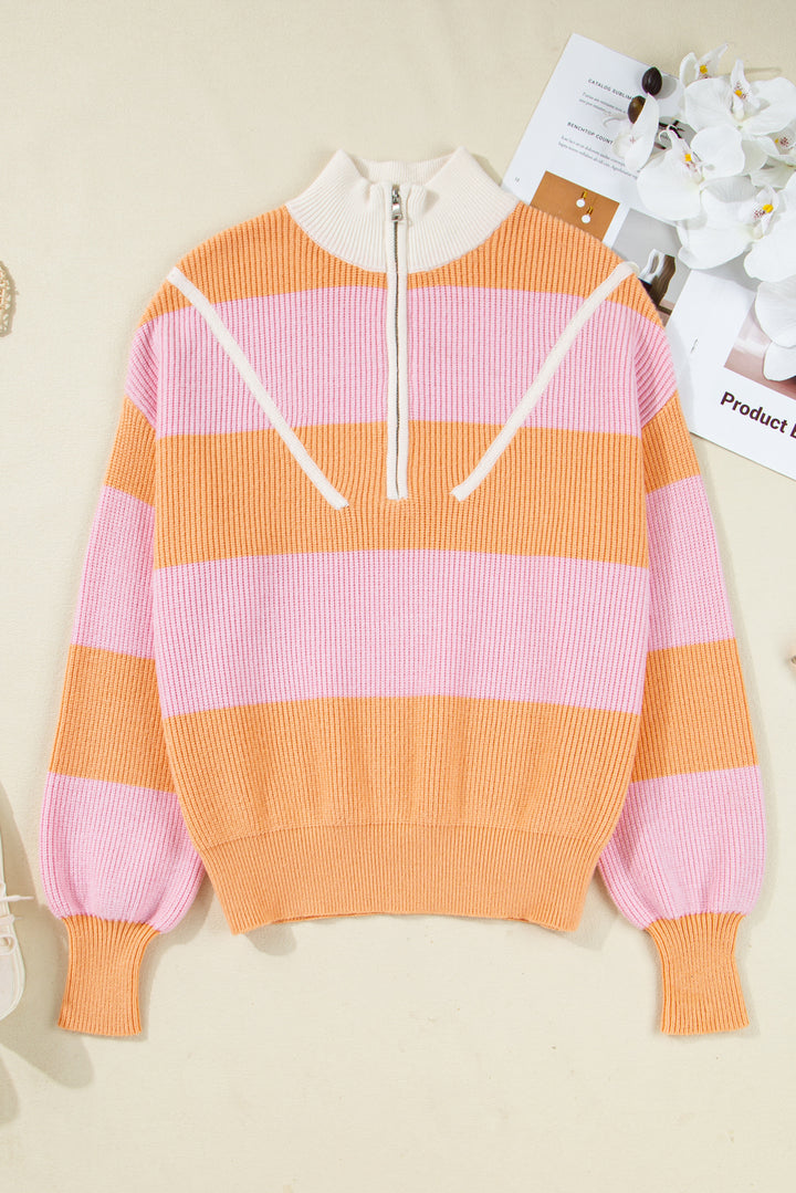 Colorblock Half Zip Oversize Sweater