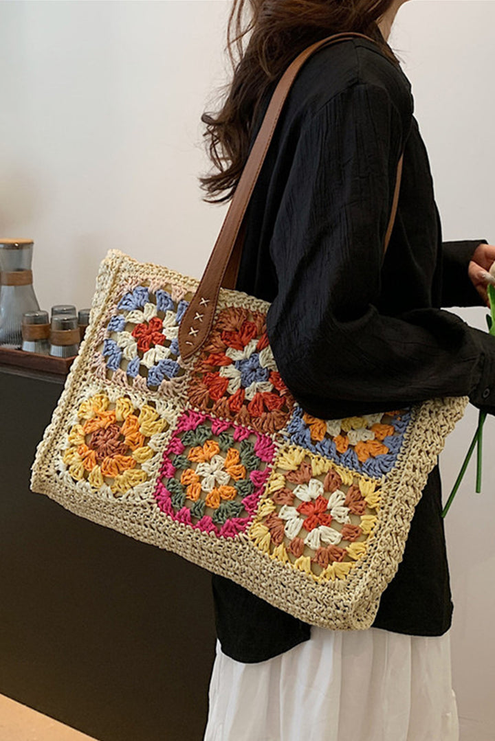 Grand sac fourre-tout carré en crochet floral