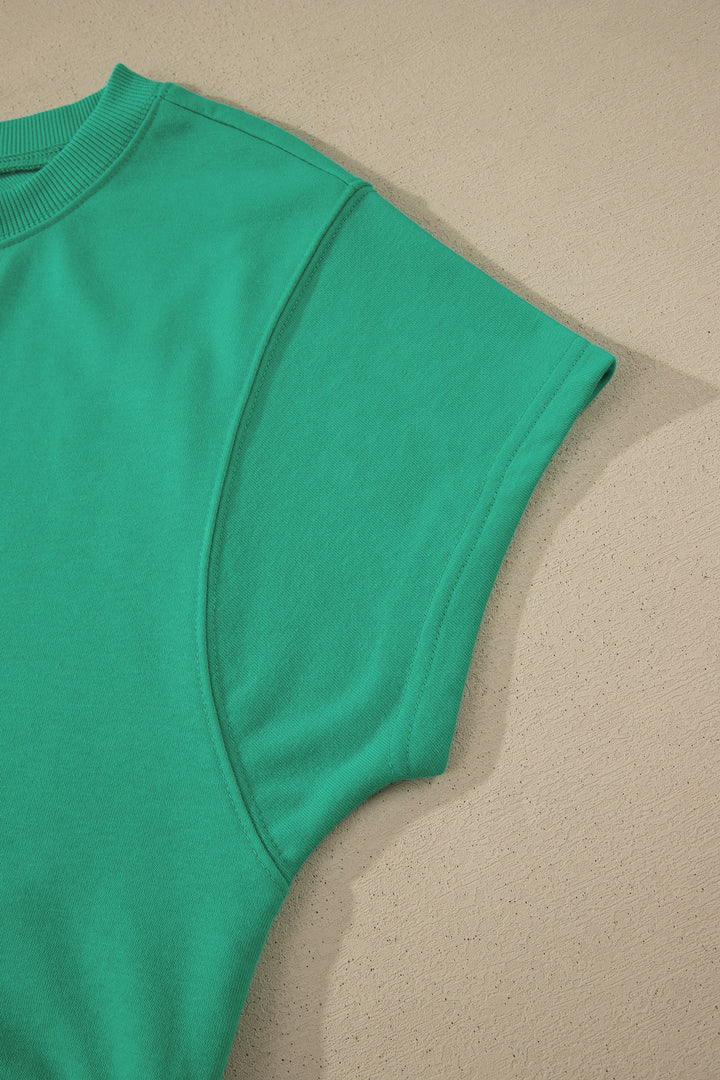 Sea Green Solid Color Loose Tee Drawstring Shorts 2pcs Outfit