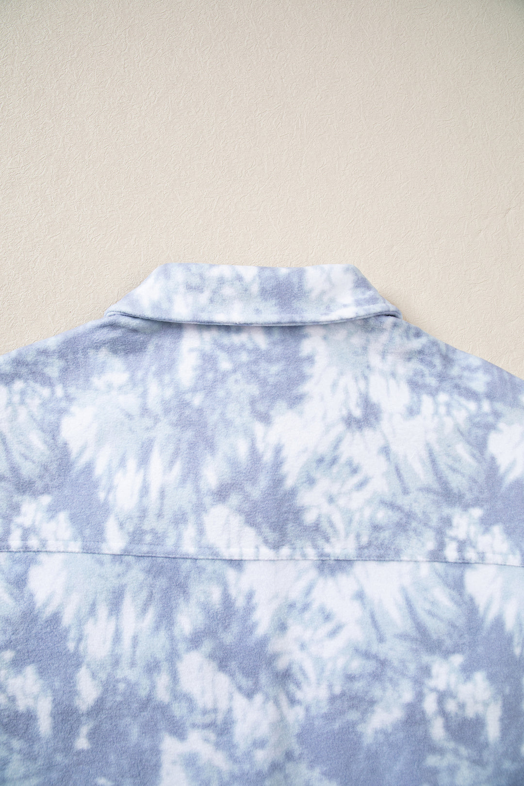 Gray Abstract Print Fuzzy Collar Long Sleeve Patch Pocket Tunic Jacket