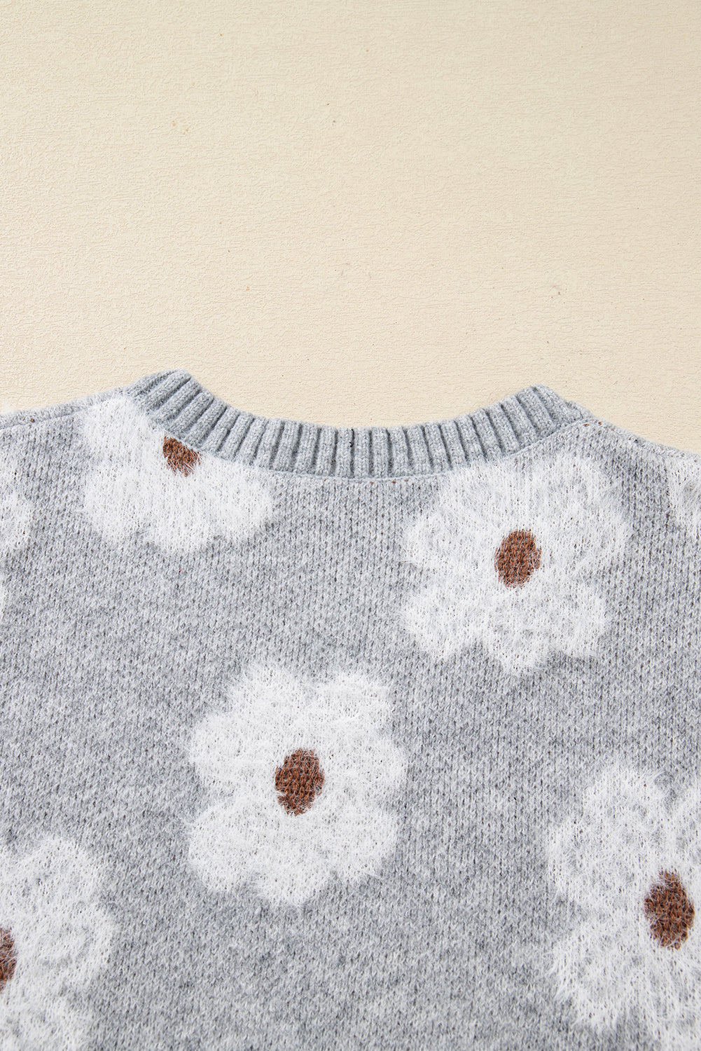 Cute Flower Print V Neck Drop Shoulder Baggy Sweater