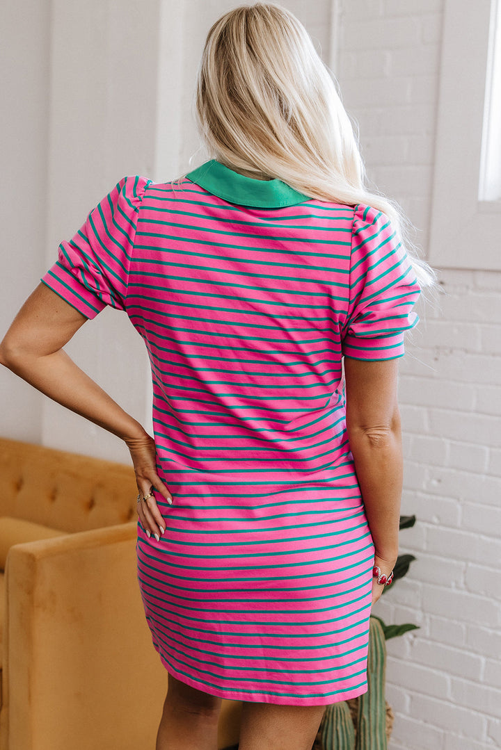 collared v neck puff sleeve t shirt dress