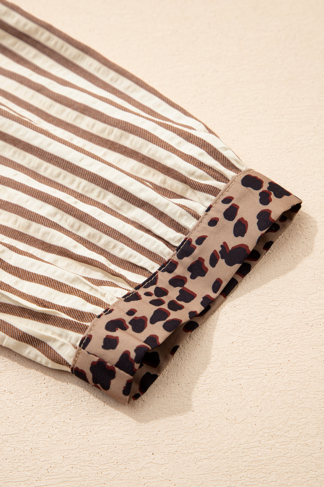 Square Button Leopard Trim Loose Bracelet Sleeve Shirt Dress