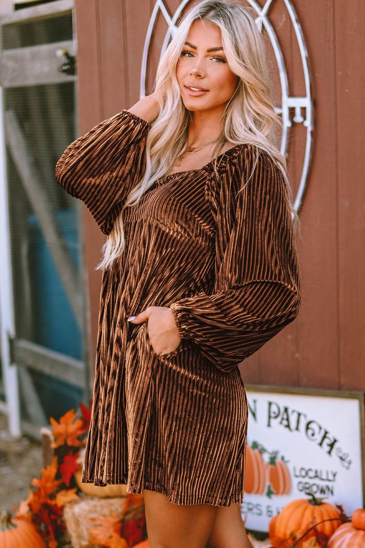 Tie Back Square Neck Velvet Babydoll Dress