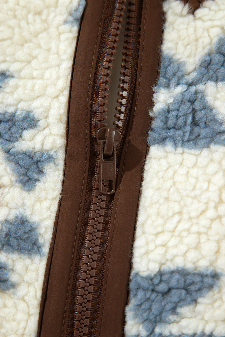 Beige Geometric Print Sherpa Western Style Long Sleeve Sweatshirt
