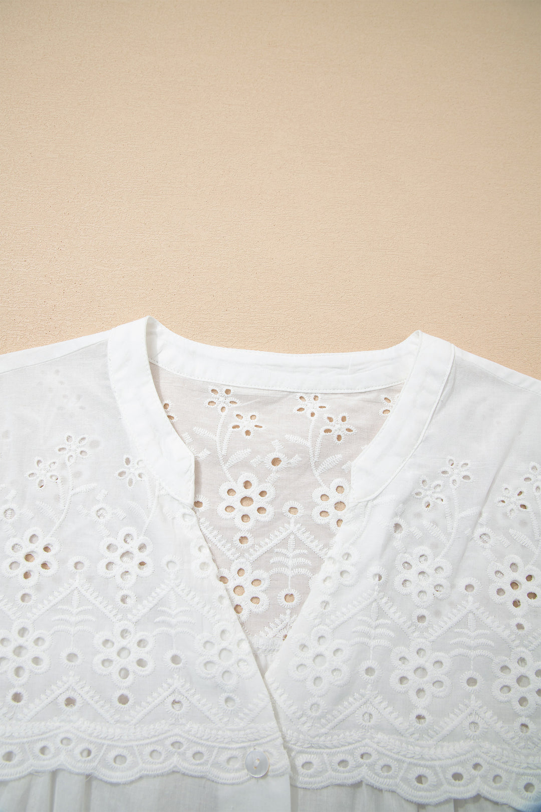 Flower Eyelet Embroidered Patchwork Sheer Short Sleeve Shirt