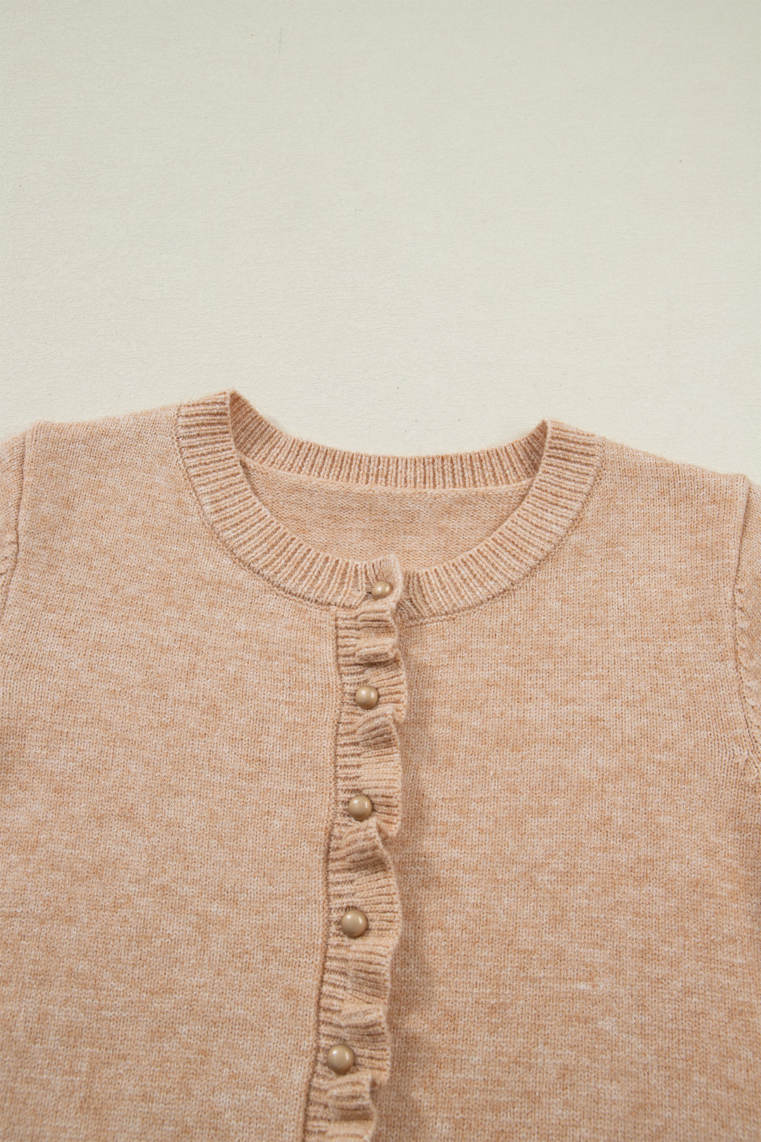 Ruffle Trim Gold Button Sweater Cardigan
