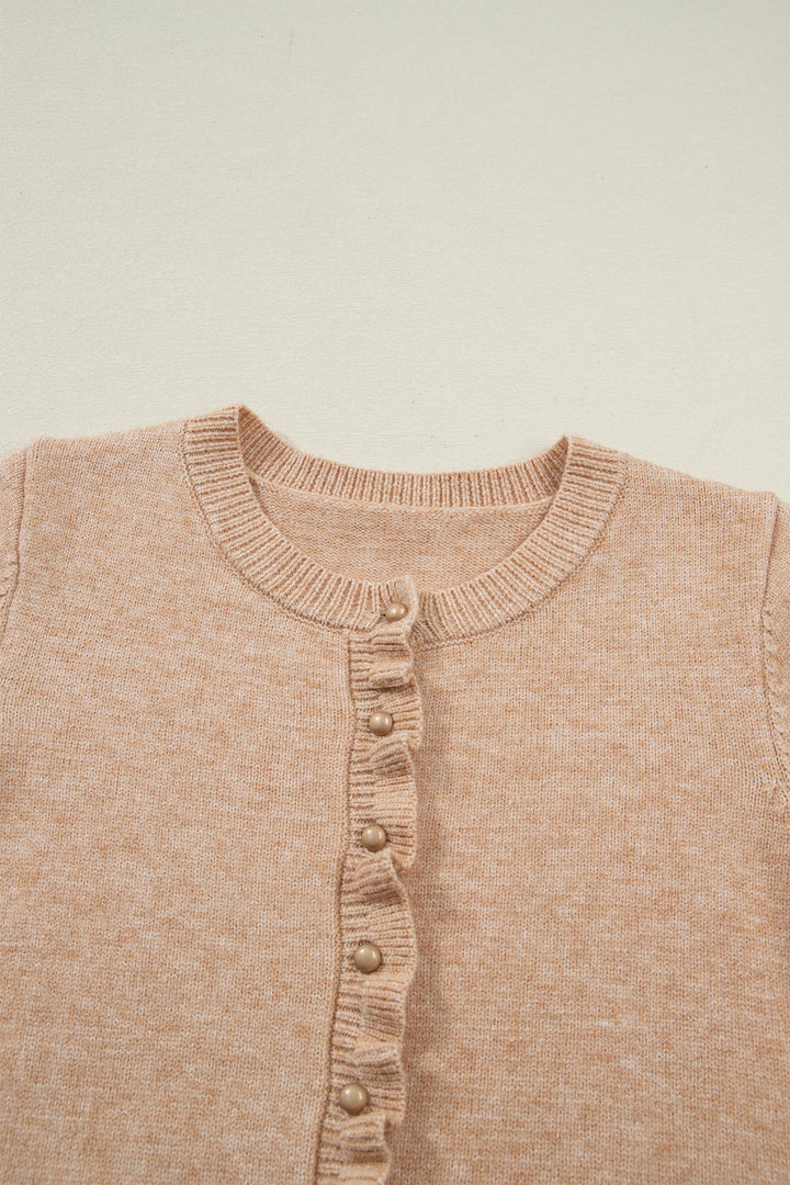 Ruffle Trim Gold Button Sweater Cardigan