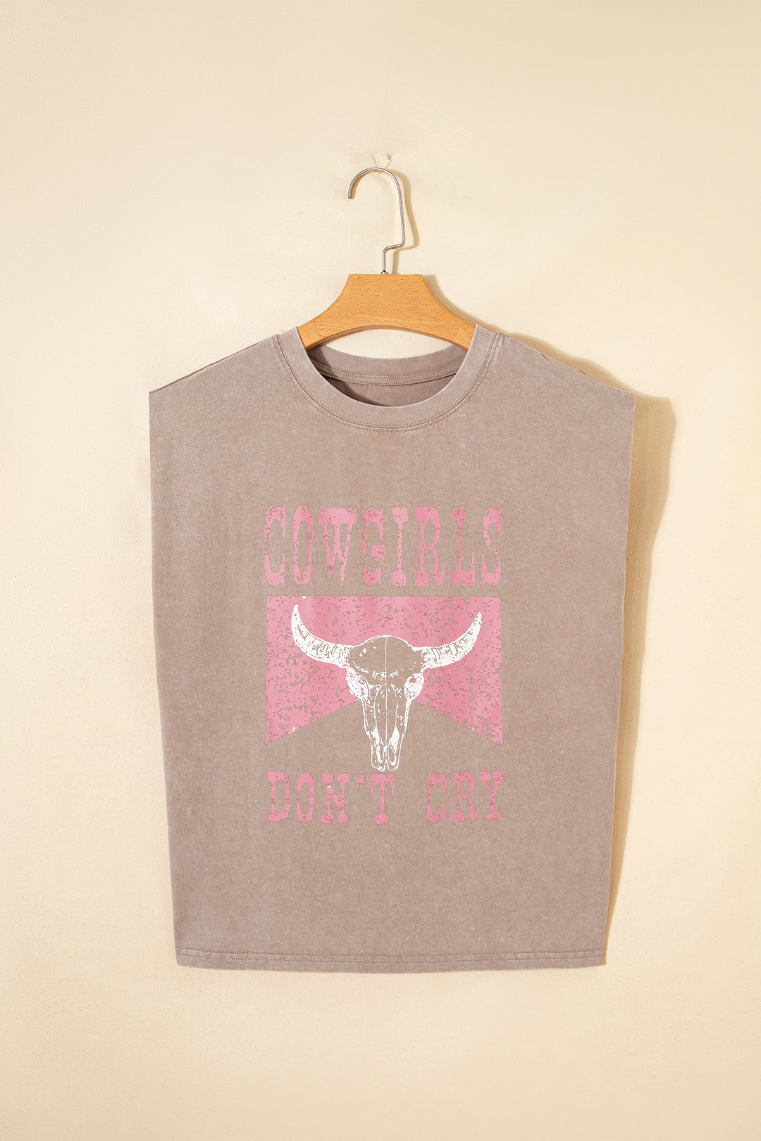 Smoke Gray COWGIRLS DONT CRY Western Graphic Mineral Wash Tank Top