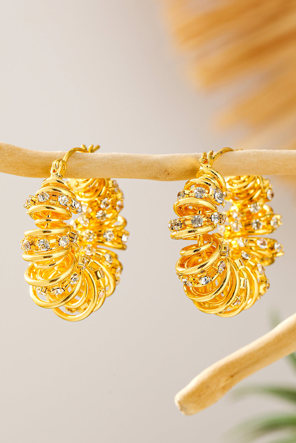 Boucles d'oreilles à crochet en alliage plaqué spirale avec strass