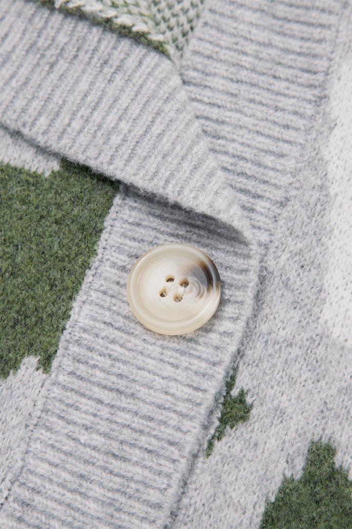 Green Camouflage V Neck Button Front Cardigan