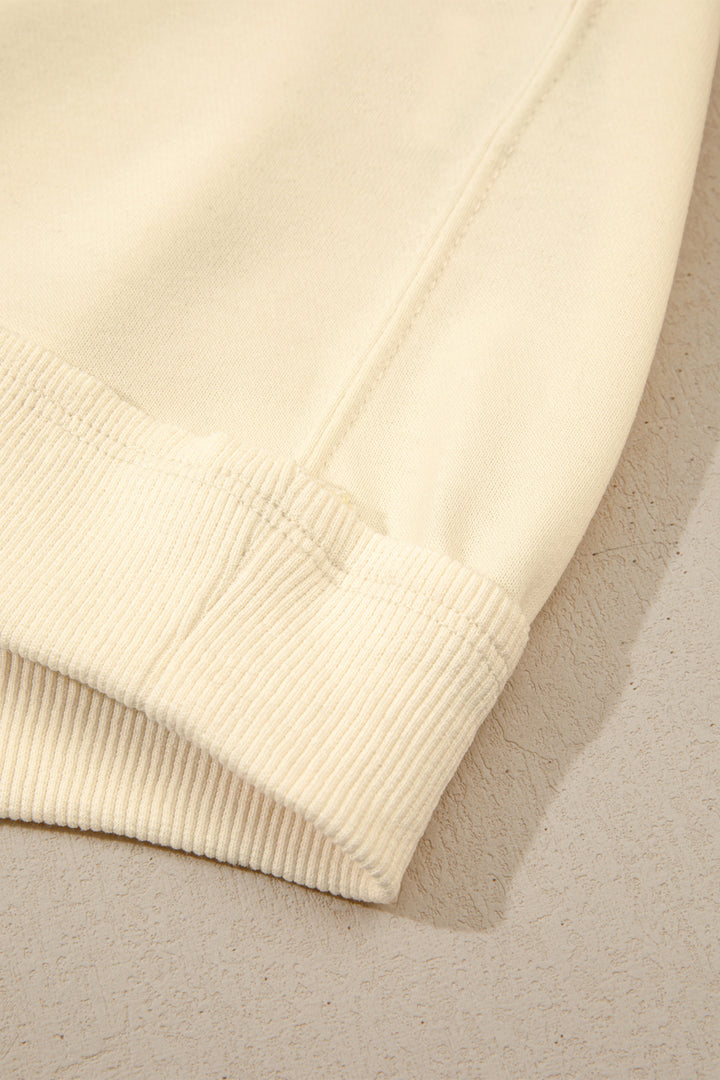 Beige Contrast Varsity Striped Neckline Cuffed Short Sleeve Loose Tunic Top