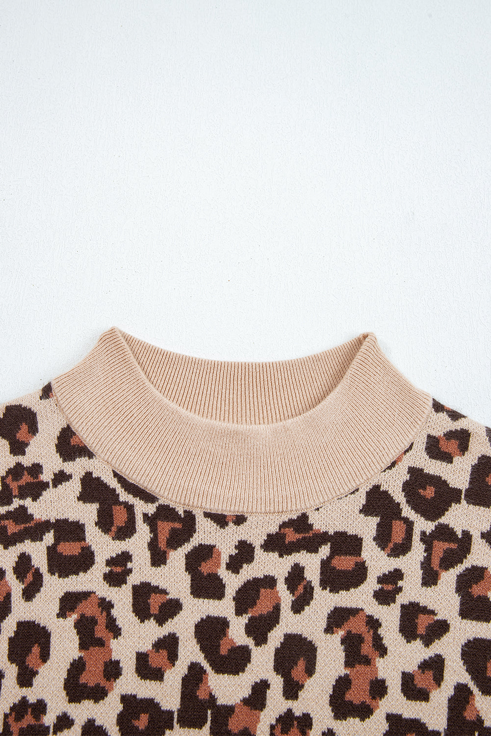 Leopard Print High Neck Shift Mini Sweater Dress
