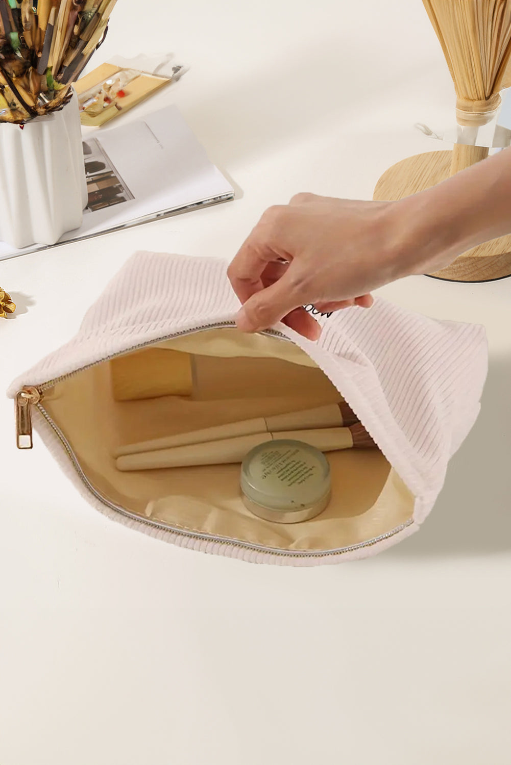 Easter Rabbit Print Corduroy Makeup Storage Bag