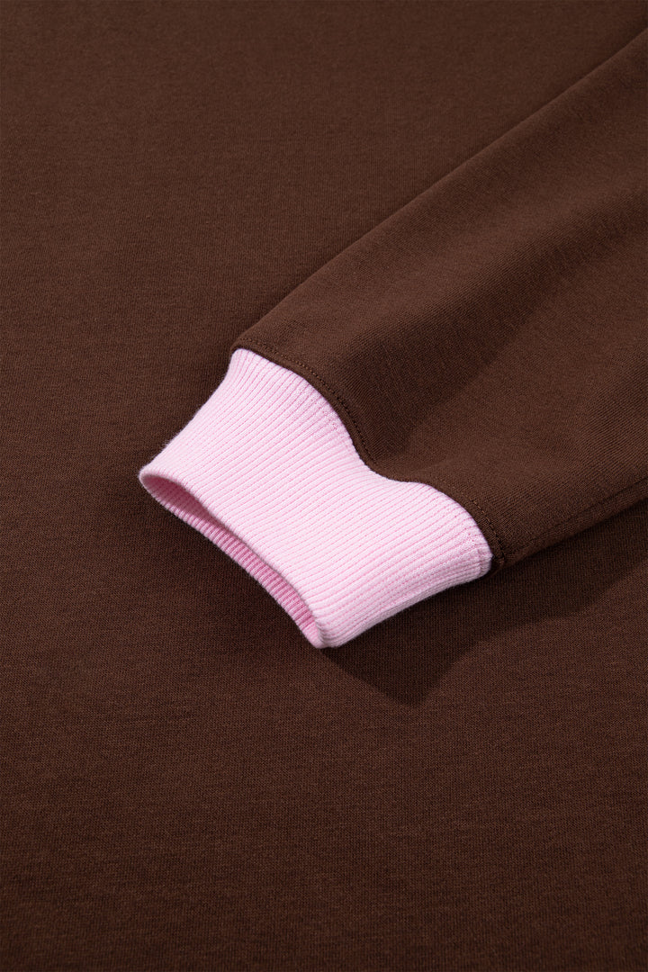 Coffee Polka Dot Letter Graphic Colorblock Tunic Sweatshirt