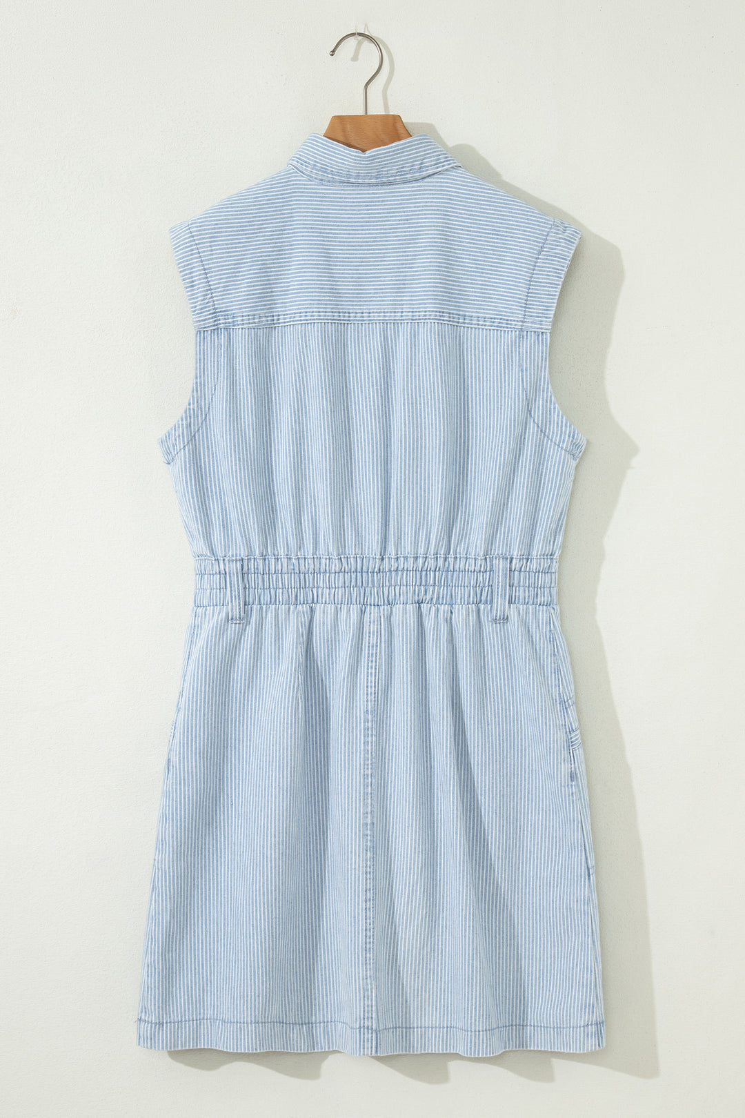 Sky Blue Stripe Sleeveless Denim Mini Dress