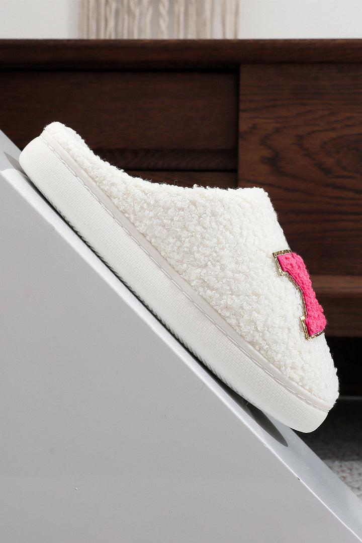 XO XO Glitter Trim Letter Patched Plush House Slippers