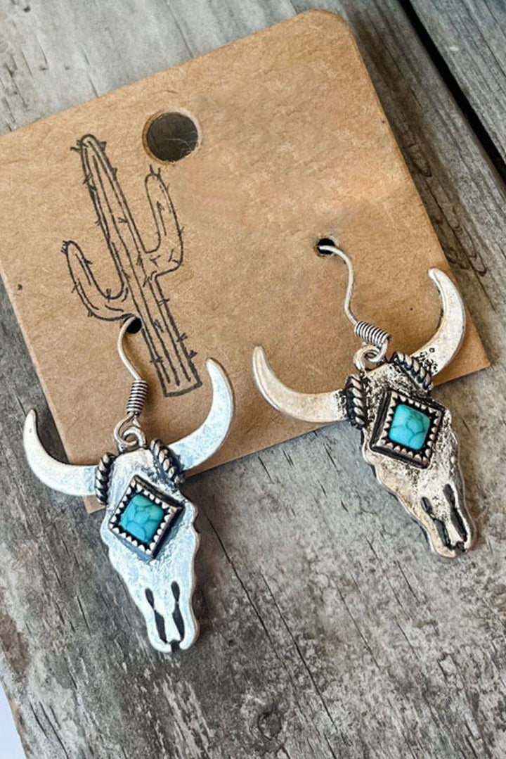 Boucles d'oreilles tête de taureau turquoise style western