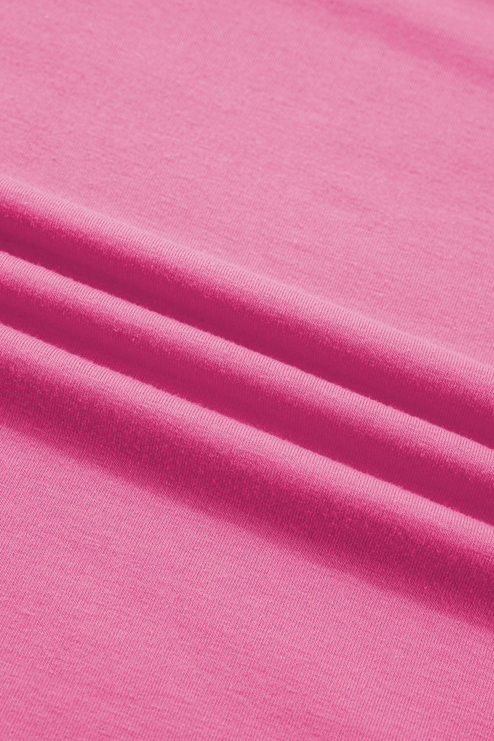 Bright Pink Seam Detail Raw Edge Tee Rainbow Waistband Casual Short Set