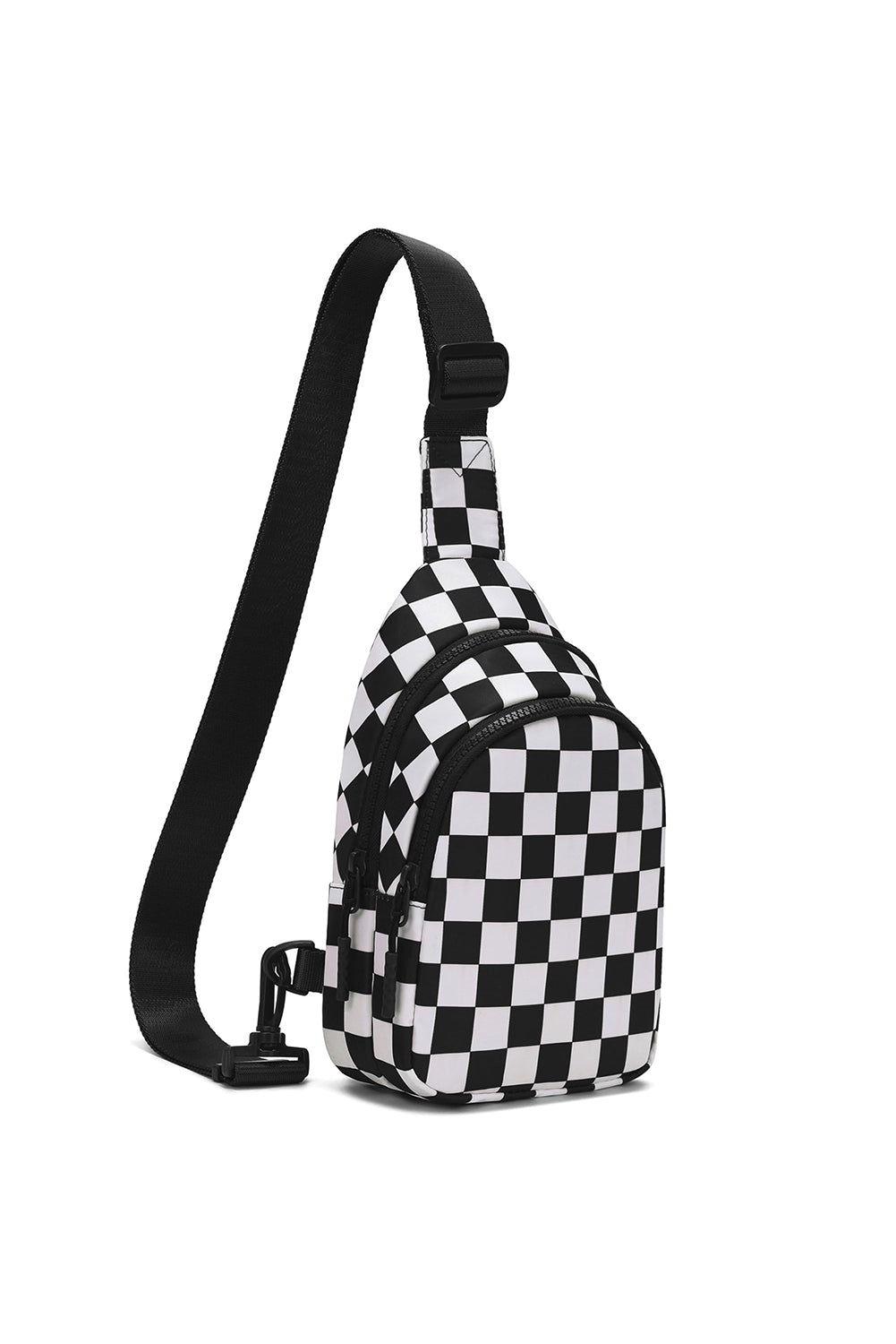 Checkered Print Zip Front Sling Backpack Crossbody Bag