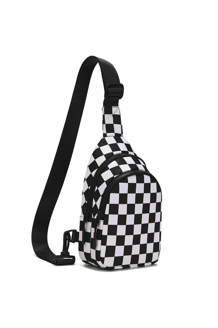 Checkered Print Zip Front Sling Backpack Crossbody Bag