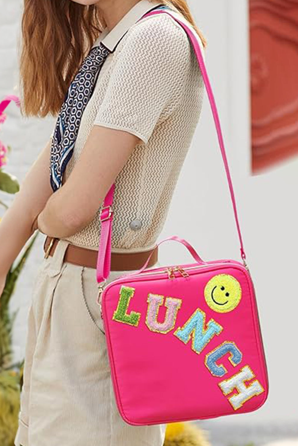 Glitter Chenille Zipper Detachable Strap Insulated Bag